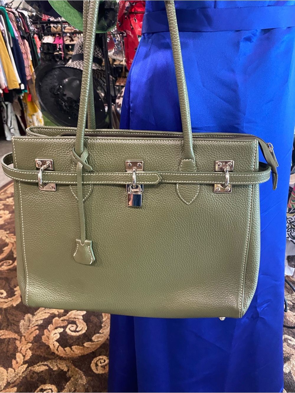 Structured Olive Green Pebbled Leather Satchel